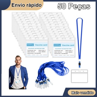 50 peças de porta-cartão de identificação de crachá horizontal Porta-cartão de identificação de passe de identificação em Oferta na Shopee