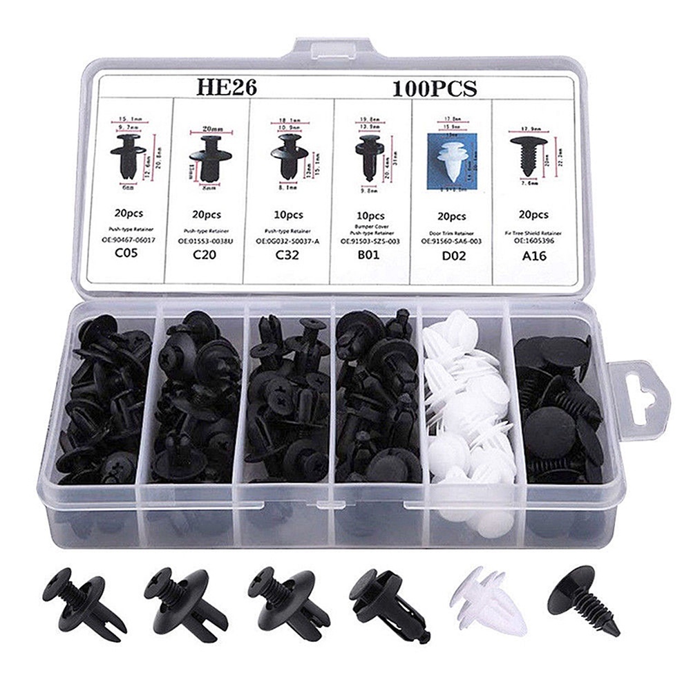 100 Pcs Mixed Auto Fastener Clipe Corpo Do Carro Push Pino Retentor Rivet Bumper Guarnição Da Porta Painel Kit Acessório em Oferta na Shopee