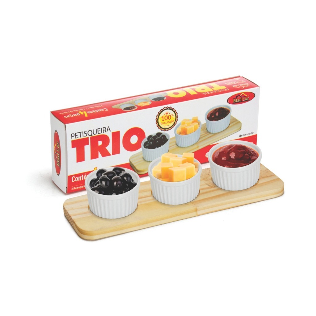 Tabua de Petiscos Com 3 Ramekim 77ml Molheira Petisqueira Servir Queijo Frios Frutas Porta Molhos