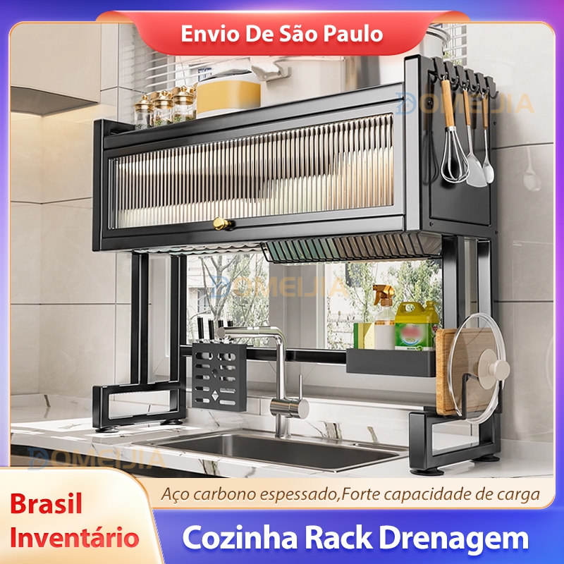 Escorredor De Louça De Pratos Cozinha Suspensa Modular Organizador Estante de Asfalto Dupl...