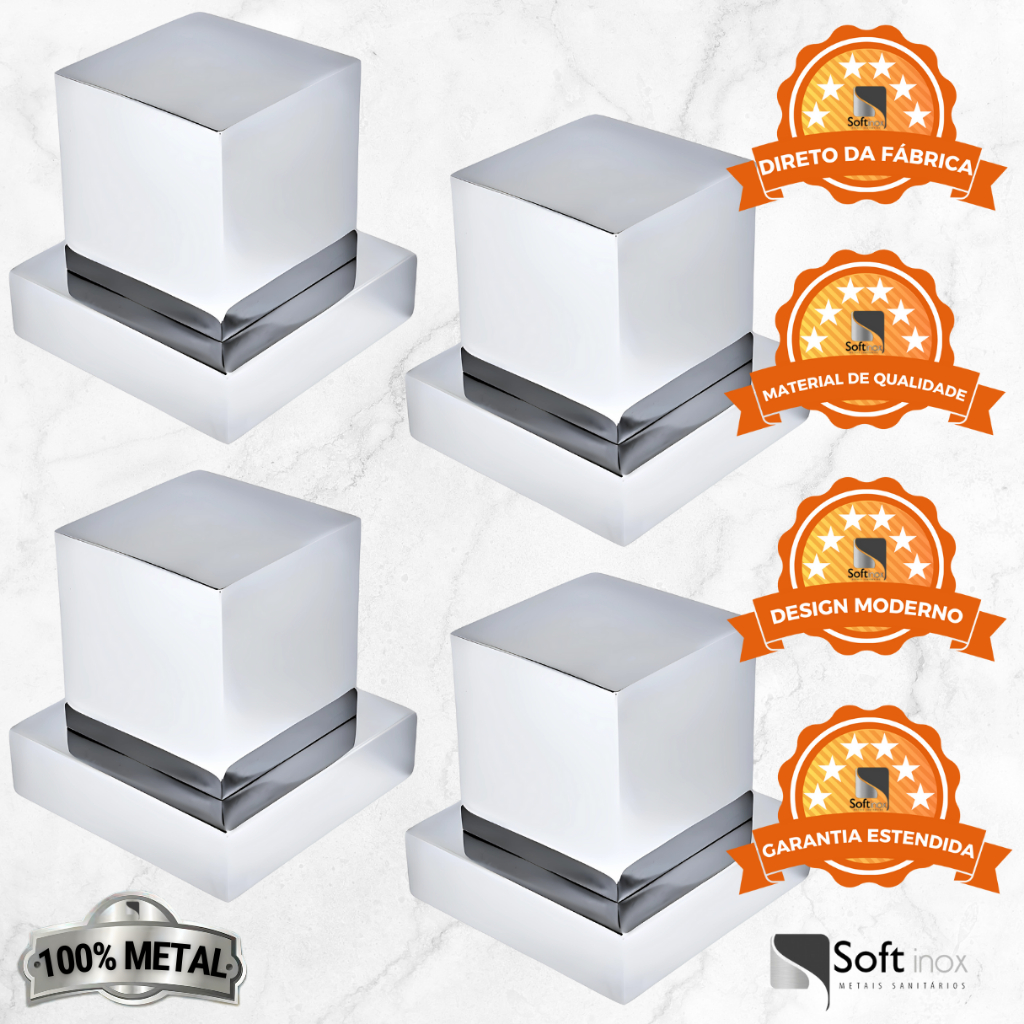 Kit 4 Acabamentos de Registro Cromado Quadrado 100% Metal Padrão Deca