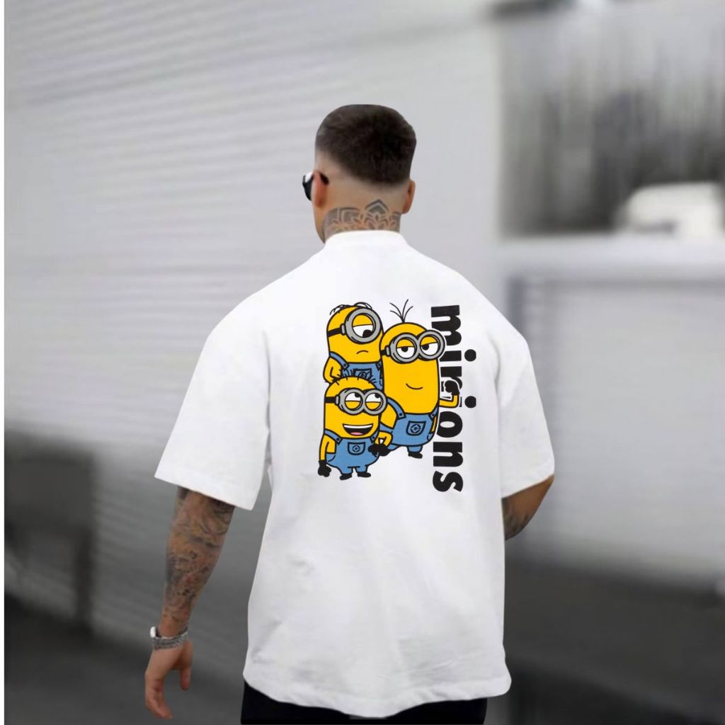 Camiseta Oversized 100% Algodão Estampada Minions Camisa Larga Confortável Academia