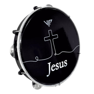 Pandeiro Profissional 10 Pol Pele Leitosa Preto Vip Jesus P10-JESUS1-SP - 60166