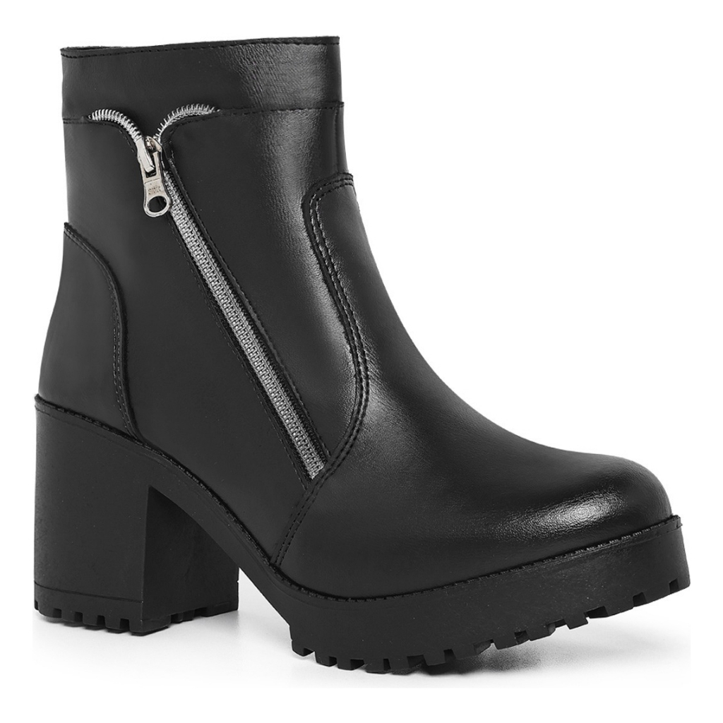 Bota Feminina Coturno Tratorado Ziper Lateral Confortavel Leve Estilo Moda Blogueira Casual Versatil