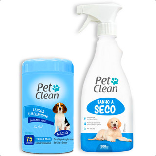 Kit Banho a Seco + Lenço Umedecido para Cães e Gatos Banho Sem Enxágue Pet Clean