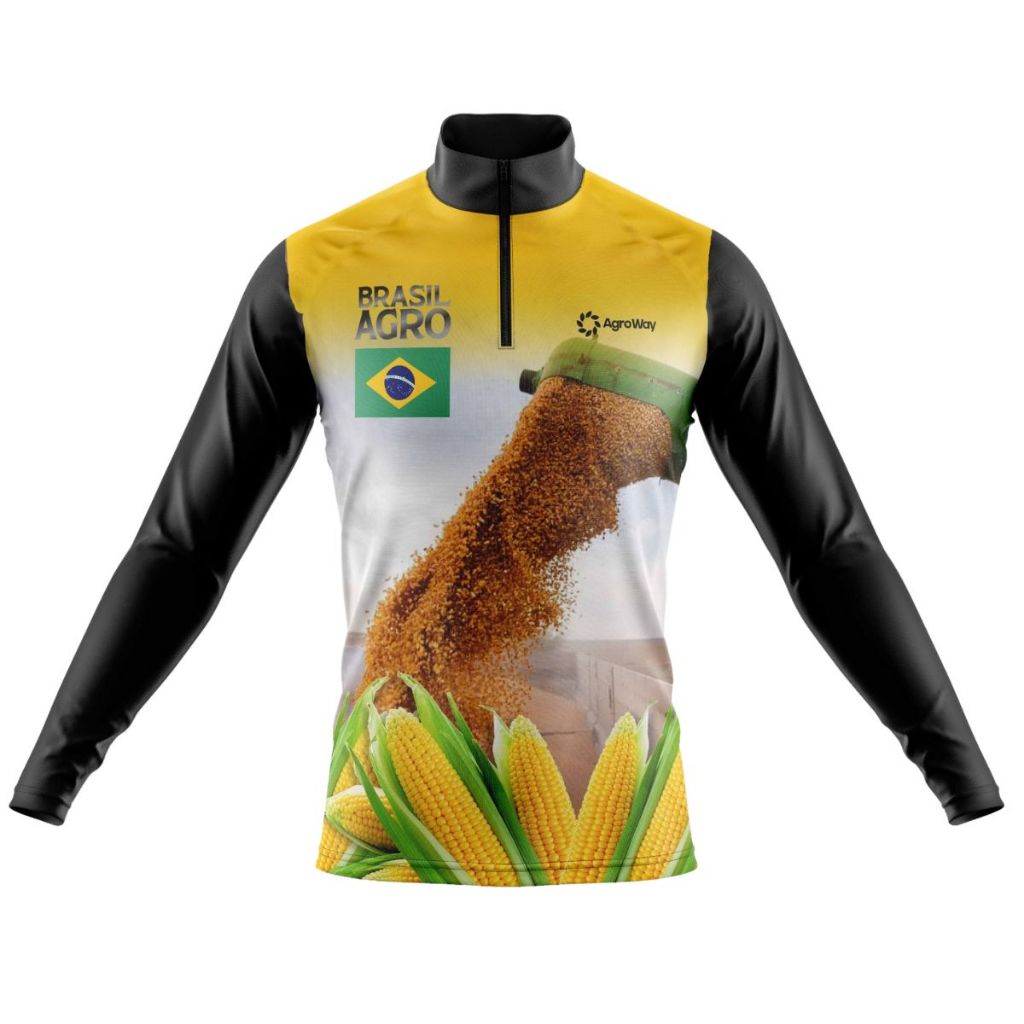 Camisa Camiseta Agro Térmica Blusa Manga Longa Agricultura Colheitadeira Milho Brasil