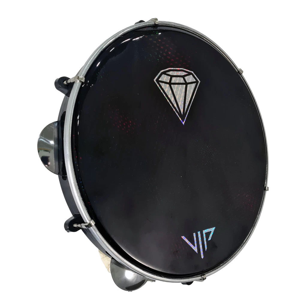 Pandeiro Vip 10 Polegadas Pele Holografica Diamante Abs Platinela Inox