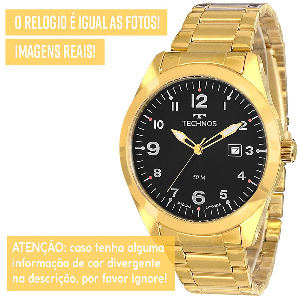 Relógio Technos Masculino Analógico Dourado 1 Ano Garantia