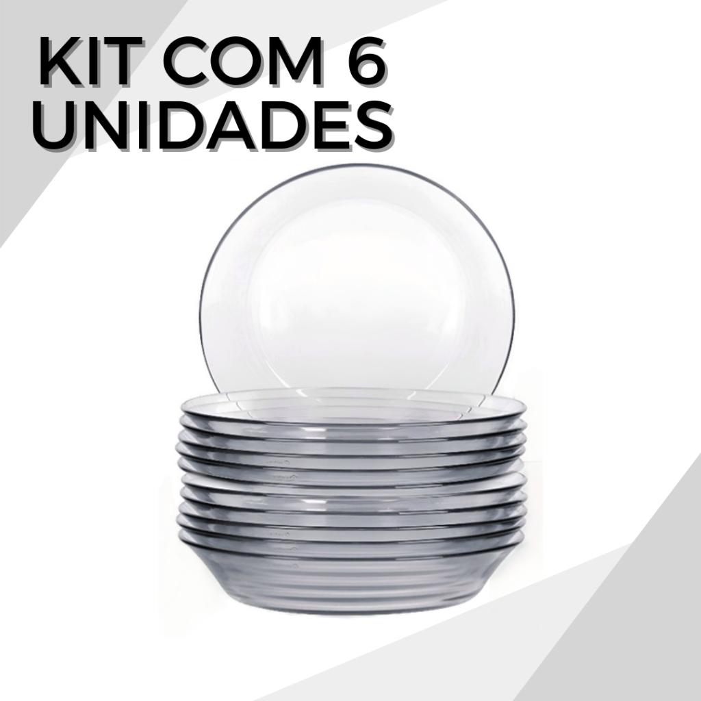Kit Prato Fundo De Vidro Transparente Jogo Prato Fundo Vidro Resistente 6 Unidades em Oferta na Shopee