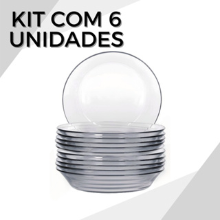 Kit Prato Fundo De Vidro Transparente Jogo Prato Fundo Vidro Resistente 6 Unidades em Oferta na Shopee