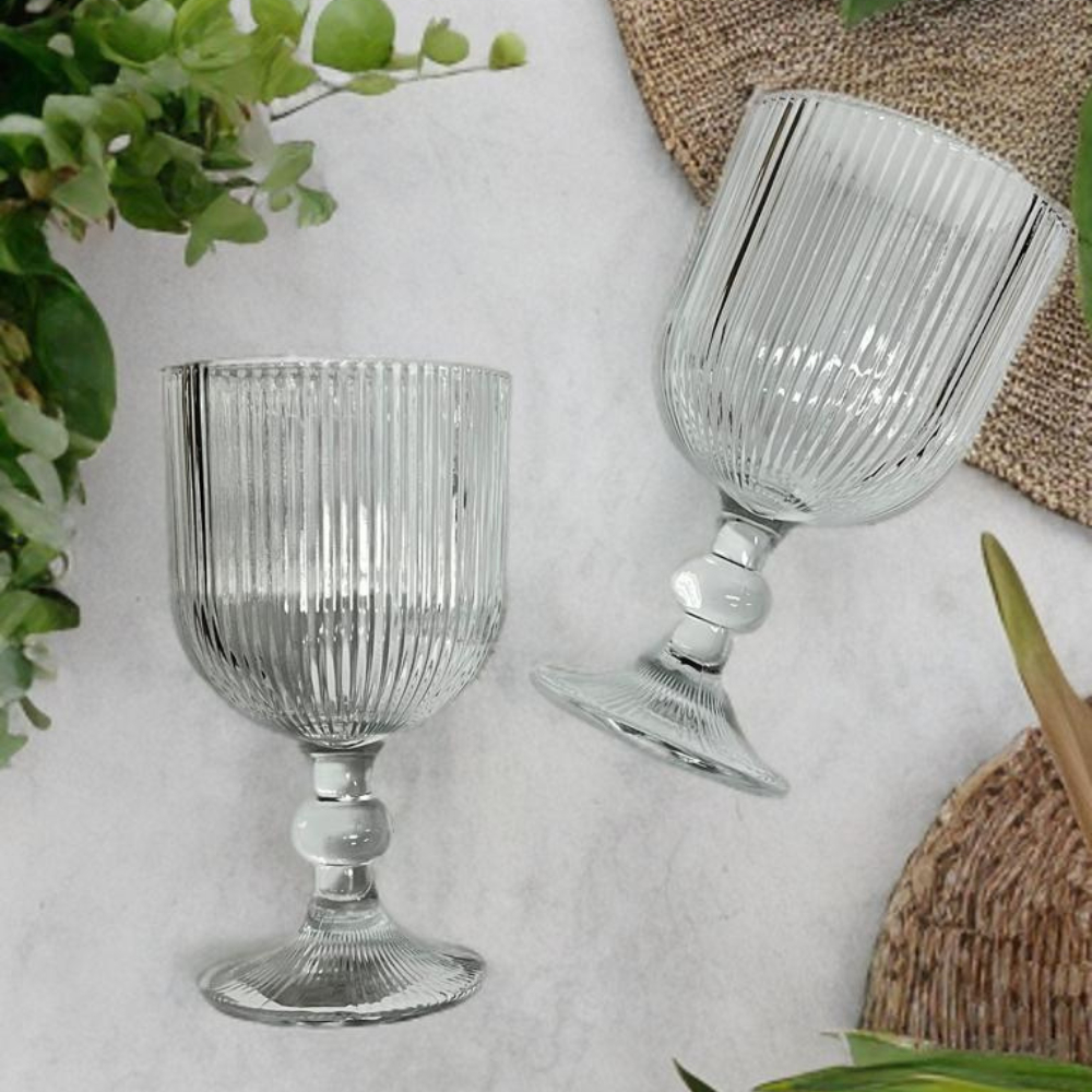 2 Taças De Vidro Canelada Âmbar Taça Cozinha Casa Taça Amarelo Vidro 380ml em Oferta na Shopee