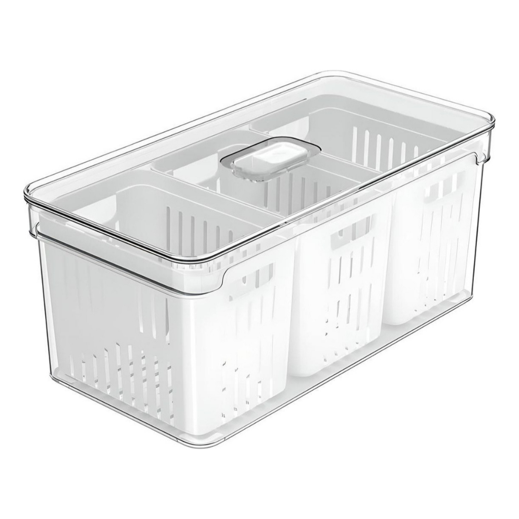 Kit Pote Hermético Organizador de Geladeira 5L Cesto Com Tampa Premium Multiuso Alimentos Verduras e Vegetais Promoção