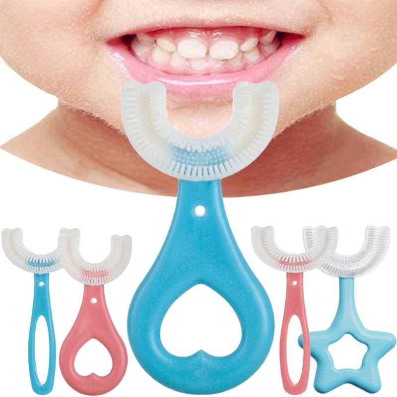 Escova De Dentes Infantil 360 Graus formato U para bebes 1 a 3 anos e crianças 3 a 8 anos
