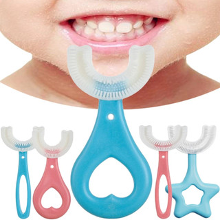 Escova De Dentes Infantil 360 Graus formato U para bebes 1 a 3 anos e crianças 3 a 8 anos