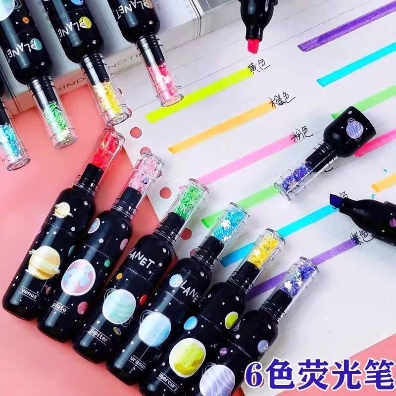 Kit Marca Texto  Pirulito Criativo Importado Com Estojo Canetas 6 Cores Fofinhos Kawaii