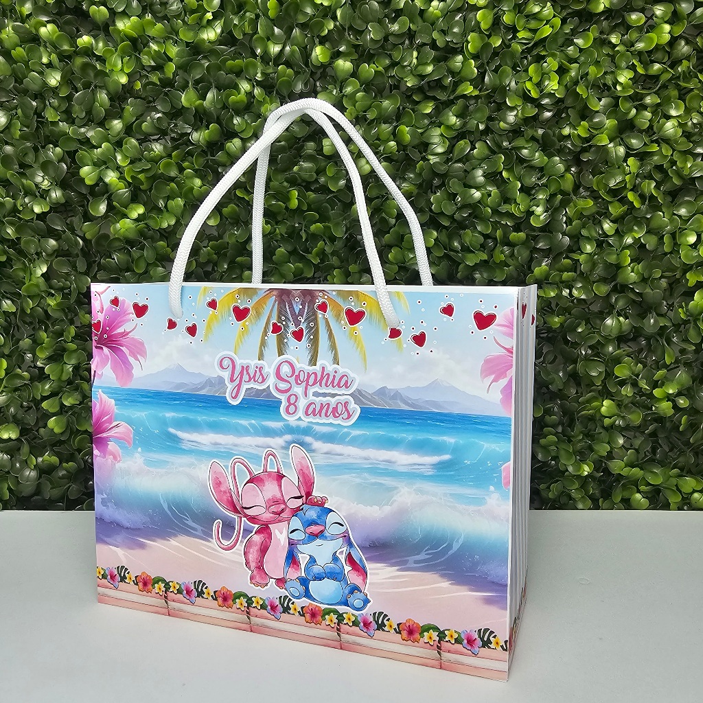 Sacolinha Horizontal STITCH E ANGEL - Personalizados - Festa infantil - Aniversário - Lembrancinha