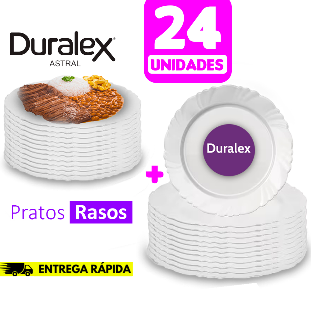 Kit de 24 Jogo de Prato Rasos Branco Vidro Temperado Para Jantar Pétala Duralex Circular Kit Cozinha