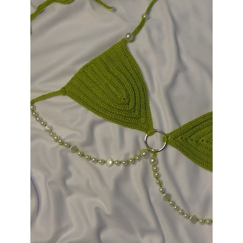 top de crochê com pérolas em Oferta na Shopee