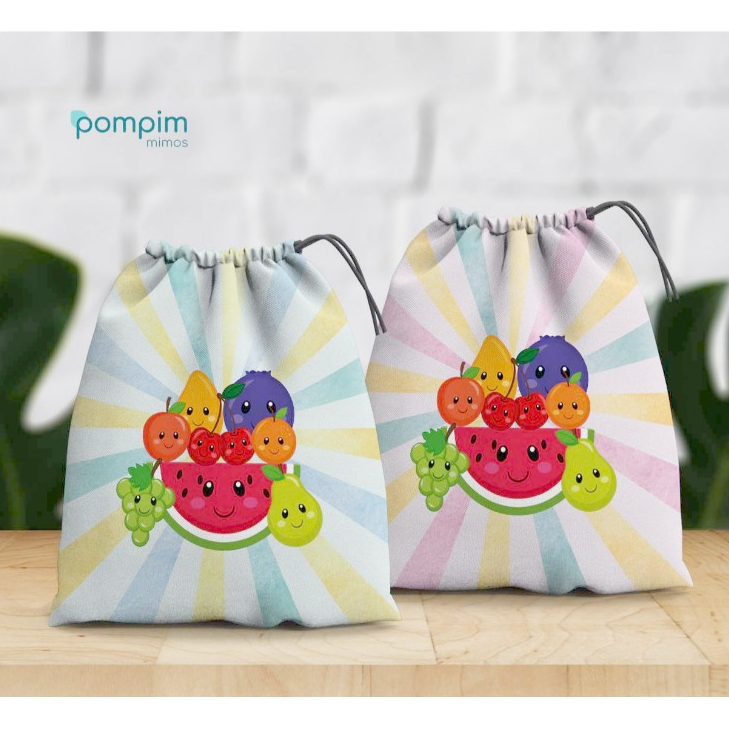 Kit Lembrancinha Sacolinha Surpresa Frutinhas de tecido personalizado, para festas e aniversários.