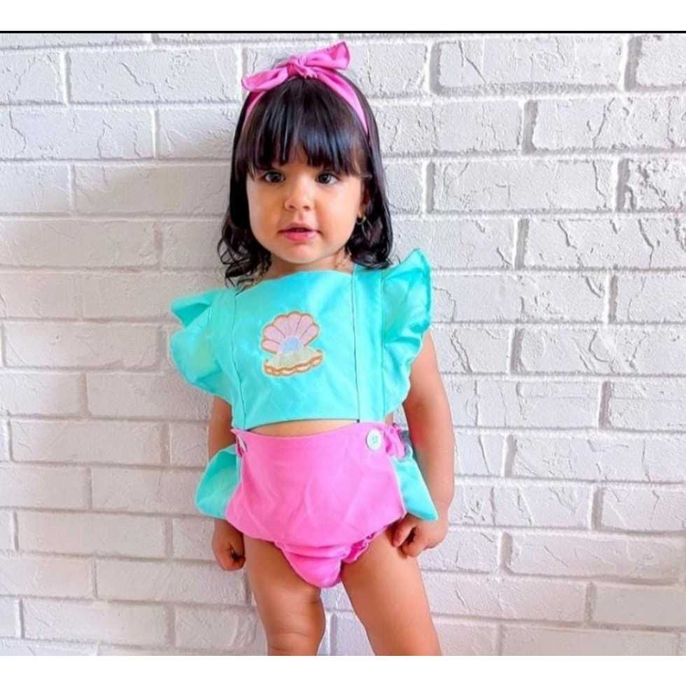 Romper Temático Sereia Romper Mês Versário Sereia Candy feminino fantasia de Sereia Baby Mês Versário body bebê