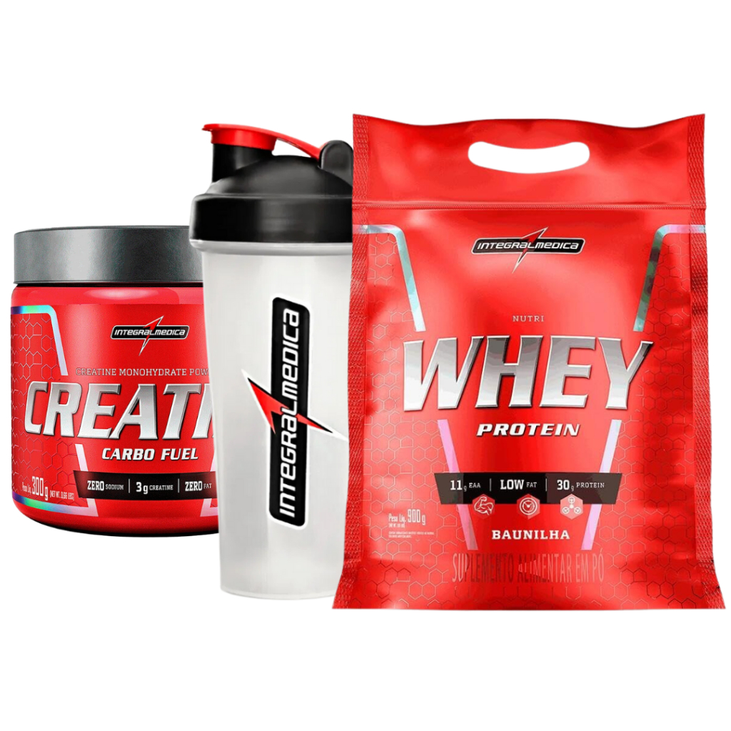 Kit 1x Nutri Whey Protein Refil 900g + 1x Coqueteleira + 1x Creatina Carbo Fuel 300g