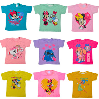 Kit 5 Camisetas Infantis Femininas – Confortáveis, Estampas Sortidas e Secagem Rápida (Tamanhos 2 a 8) em Oferta na Shopee