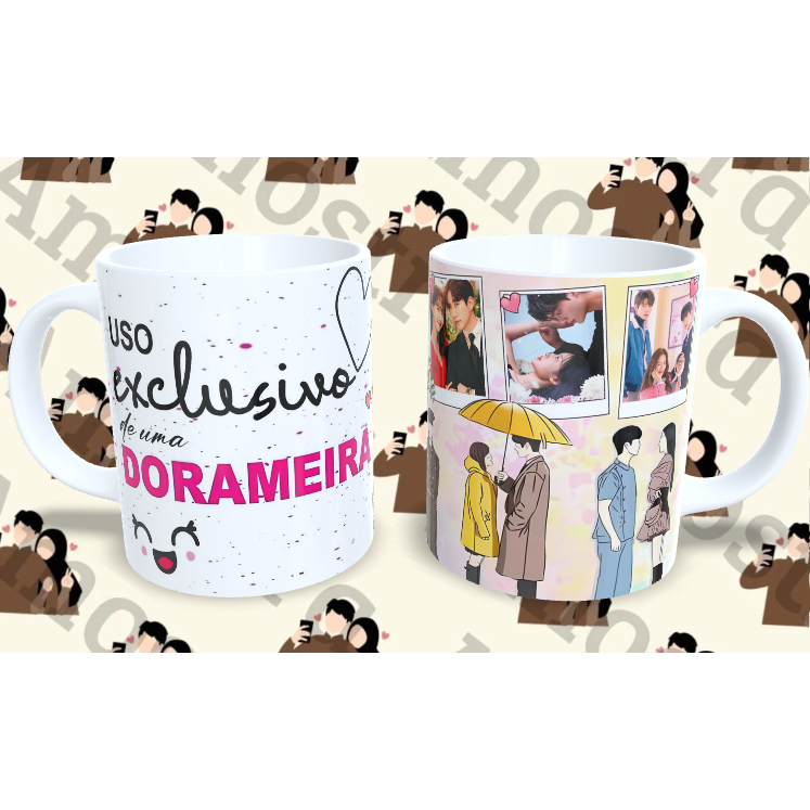 Canecas de Porcelana com o tema Dorama, Kpop e coreia do sul.., coloque seu nome aqui