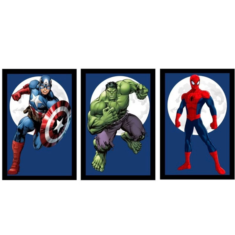 Quadros Decorativos 40x60 3 Peças Super Heróis Fundo Azul em Oferta na Shopee