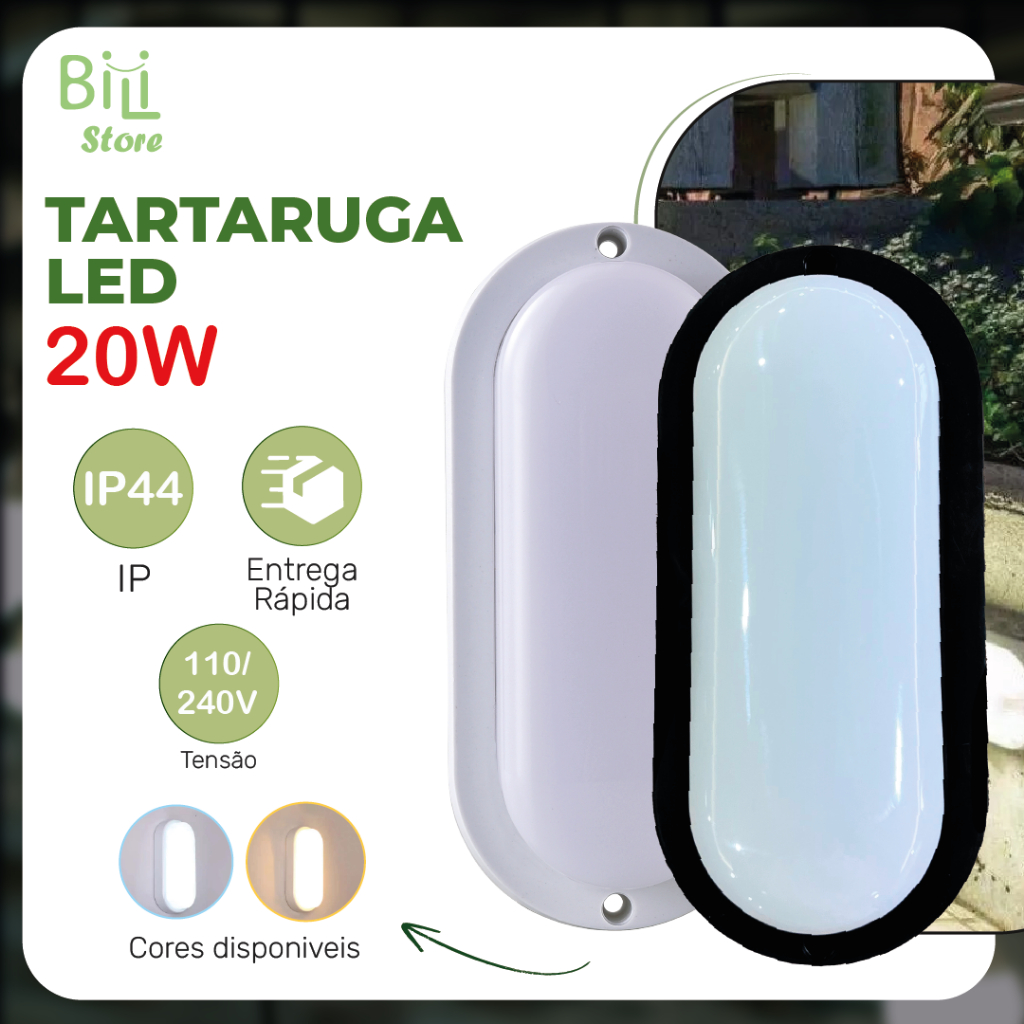 Luminária Arandela Tartaruga LED 20W Bivolt | Preto ou Branco | Luz Branca ou Luz Quente | A Prova D'Água