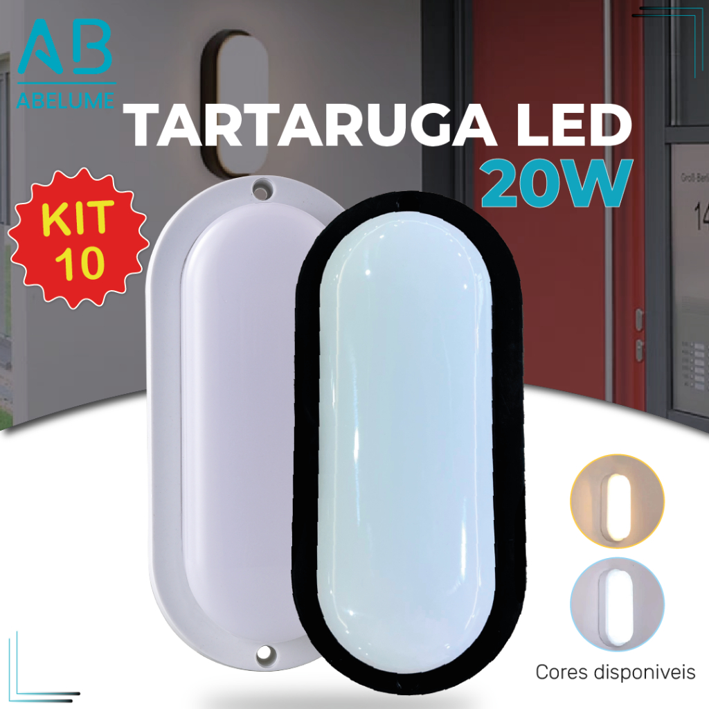 10 Luminária Arandela Tartaruga LED 20W Bivolt | Preto ou Branco | Luz Branca ou Luz Quente | A Prova D'Água em Oferta na Shopee