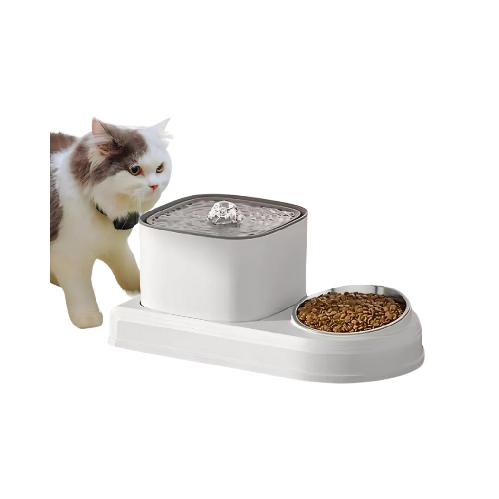 Bebedouro Fonte de Água Pet Automático com Comedouro 2 em 1 Branco