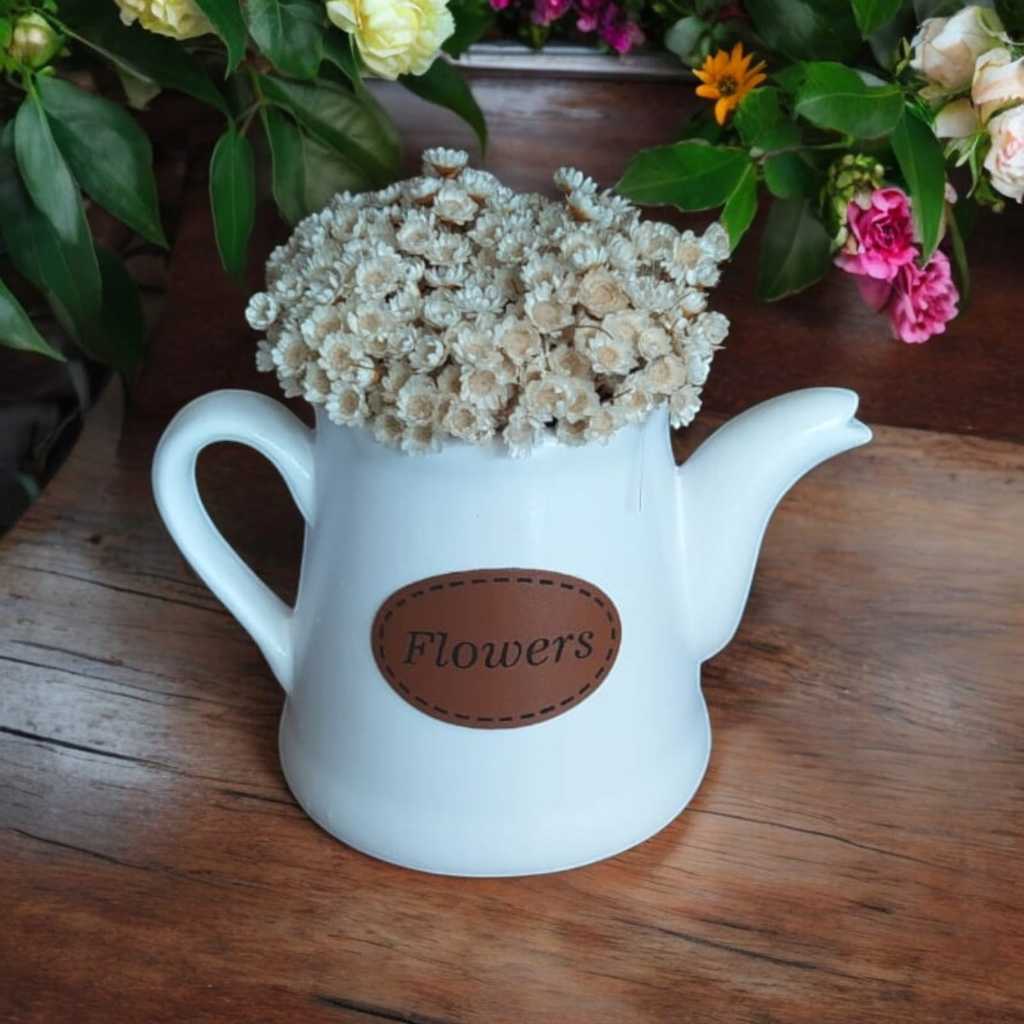 Bule Pequeno elegance Decorativo - Branco Flowers em Oferta na Shopee