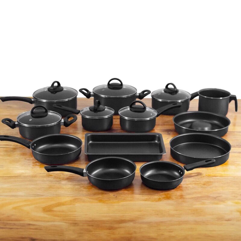 Kit Conjunto Jogo De Panelas Antiaderente 13 Pç Preto Teflon Com Tampa de Vidro Inmetro Vá...