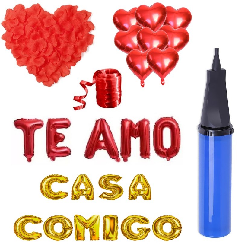 200 Pétalas + Balão 4 Coração + Casa Comigo + Te Amo + Bomba em Oferta na Shopee