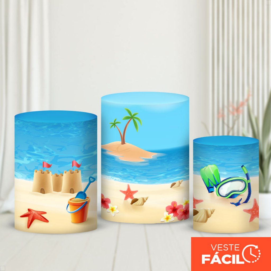 Kit Capas Cilindros Veste Fácil Em Tecido Sublimado Com Elástico - Verão Praia 3D - CND-780 em Oferta na Shopee