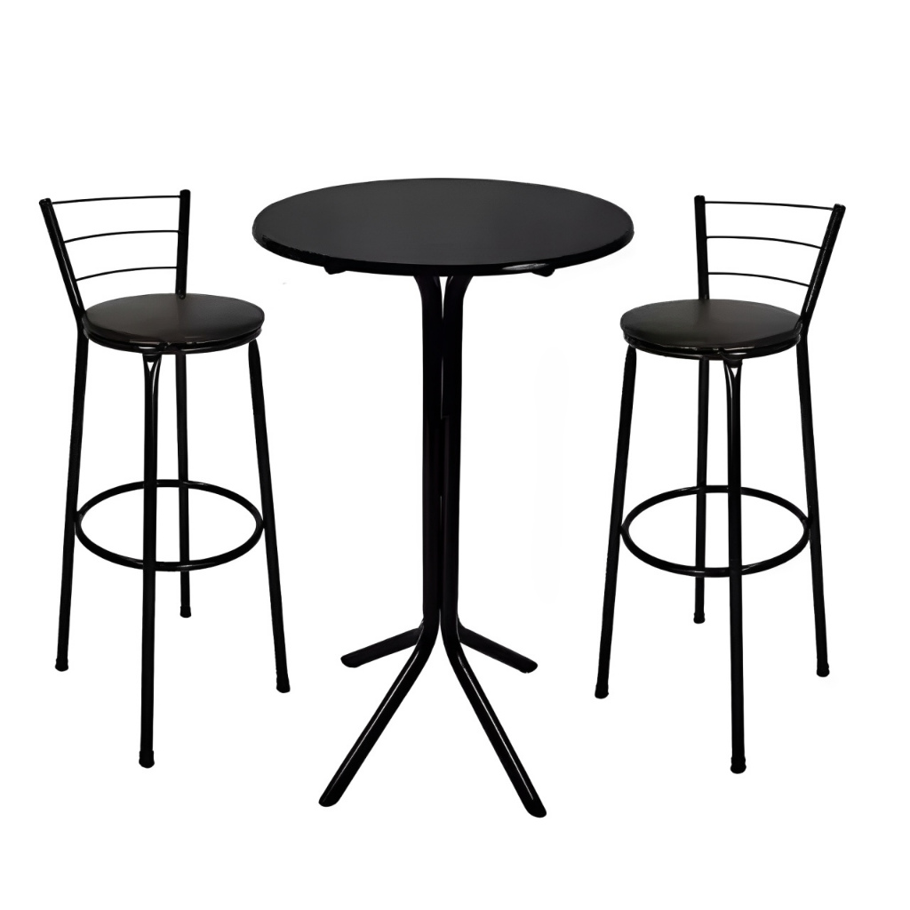 Jogo Mesa Bistrô MDF Aço C/ 2 Banquetas Altas Bar Cozinha Balcão Varanda