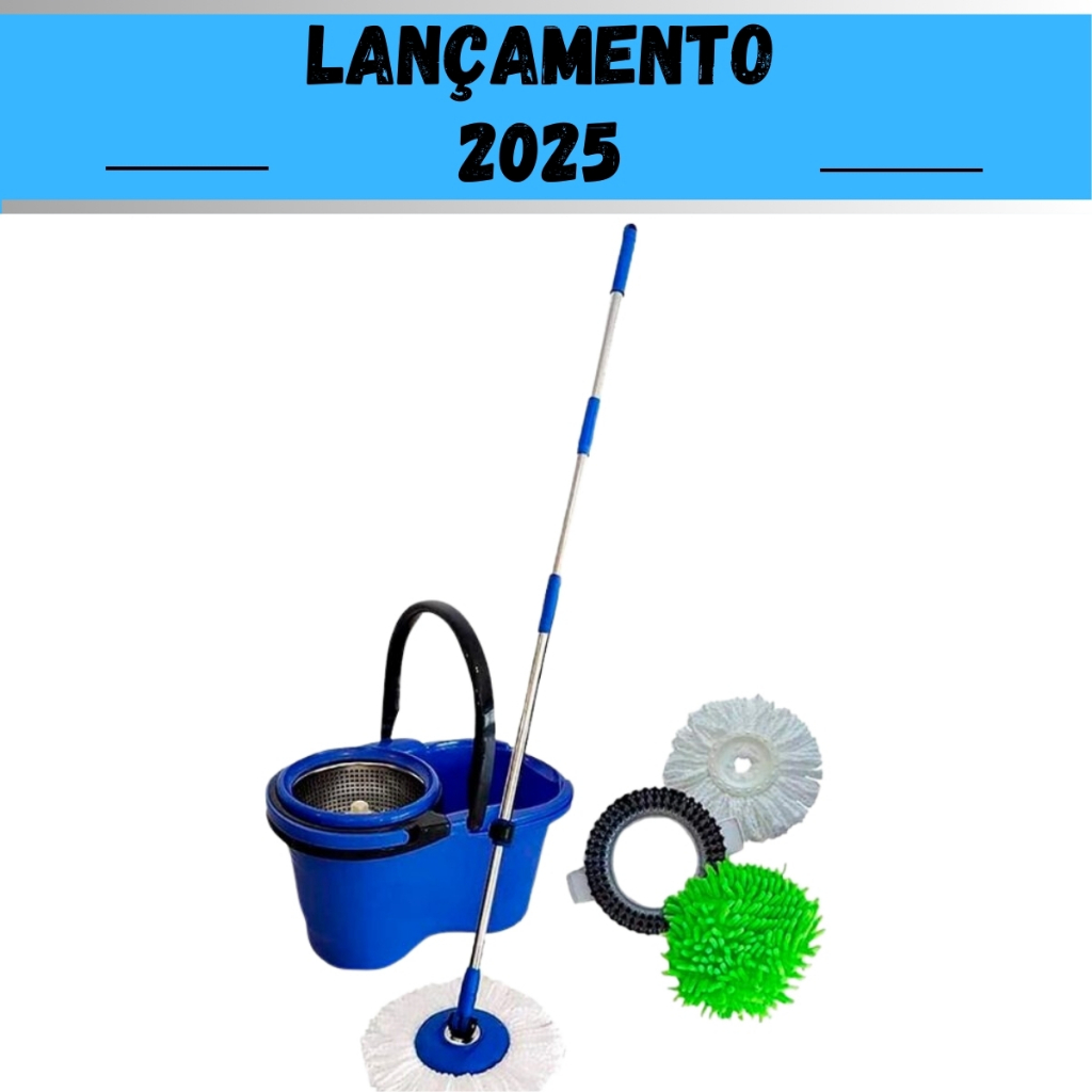 Mop Giratório 360° Perfect flash Premium - Balde Inox 14L para Limpeza Rápida e Sem Esforço