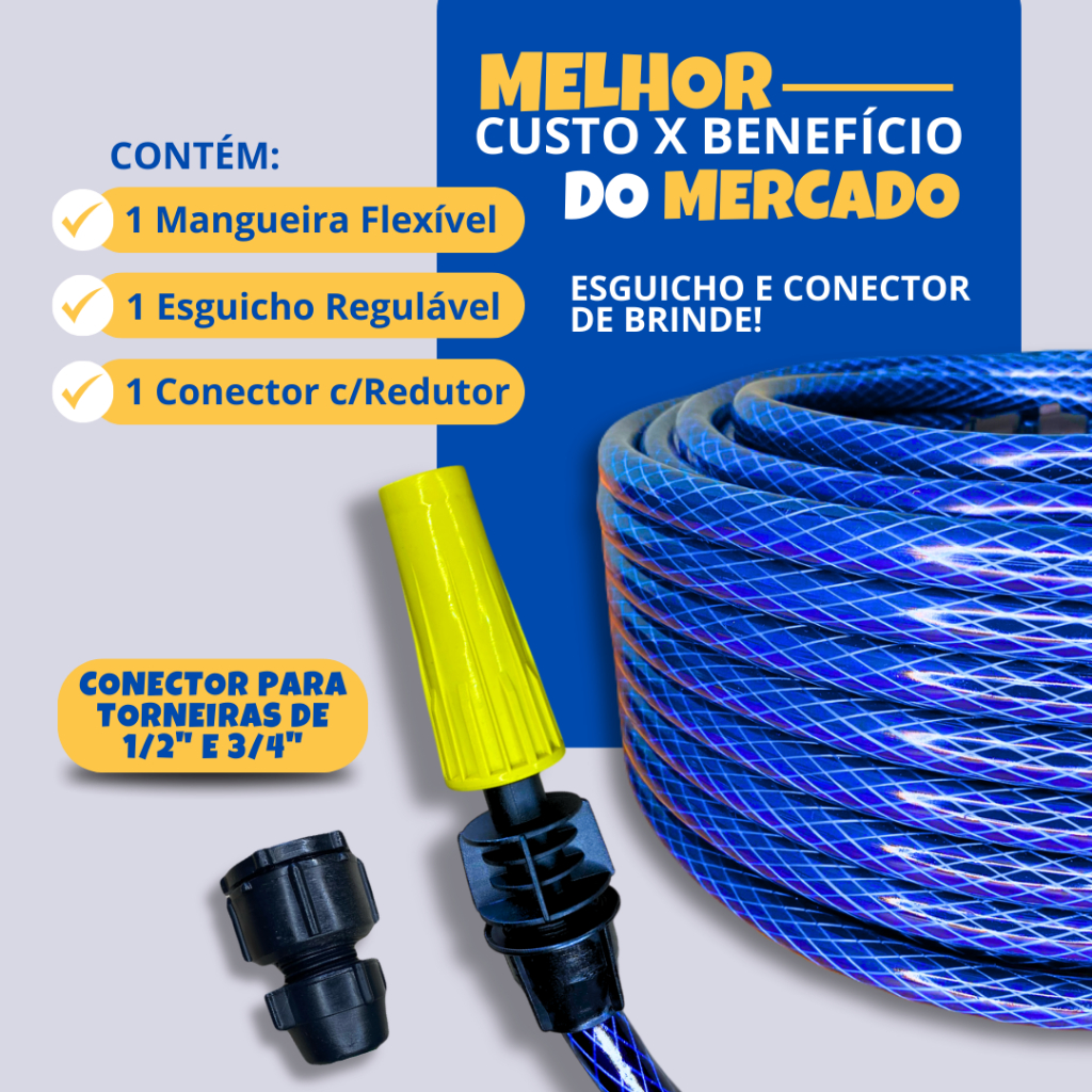 Mangueira de Jardim Azul Trançada Reforçada Antitorção 7/16" Polegadas 7m á 30m