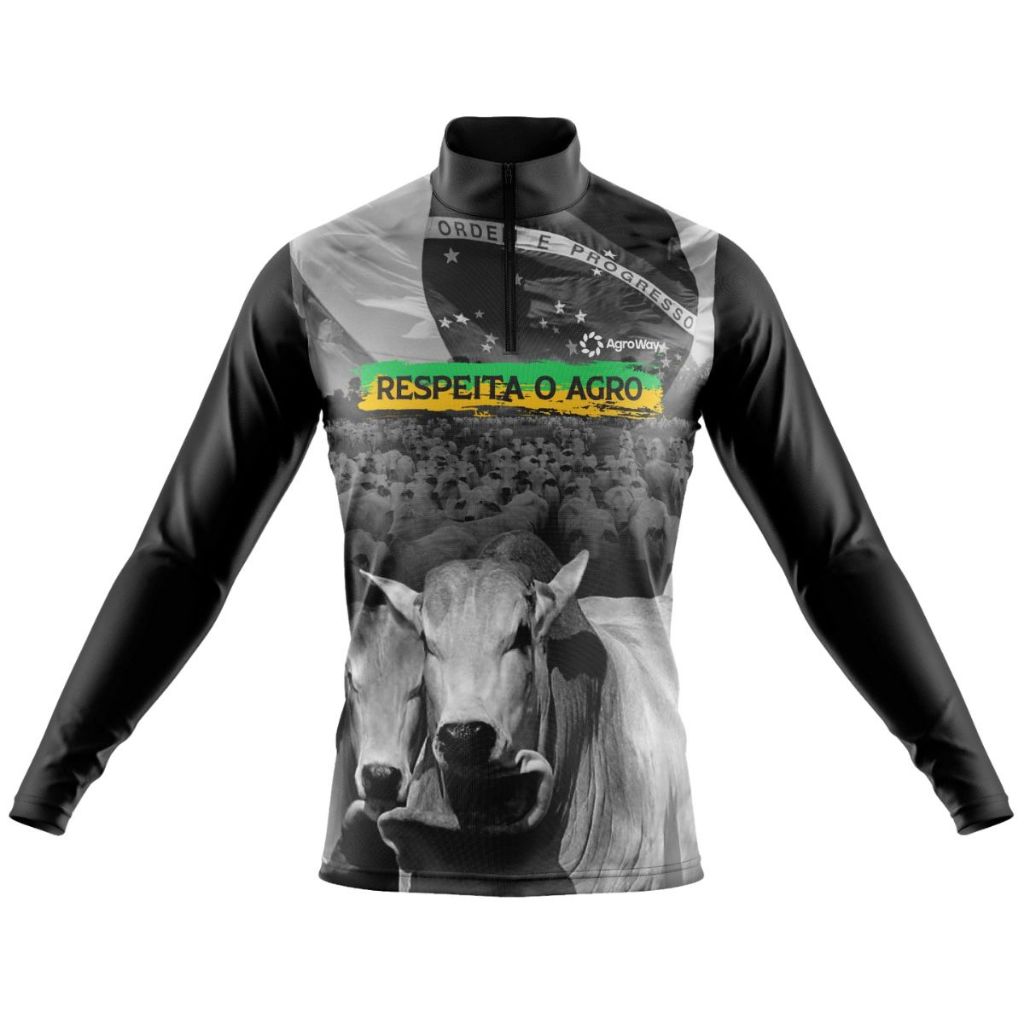 Camisa Agro Camiseta Proteção Solar UV Boi Brasil Roça Blusa Manga Longa Masculina