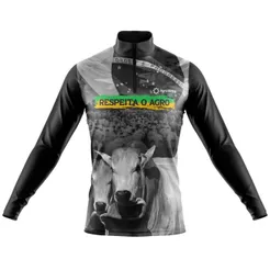 Camisa Agro Camiseta Proteção Solar UV Boi Brasil Roça Blusa Manga Longa Masculina