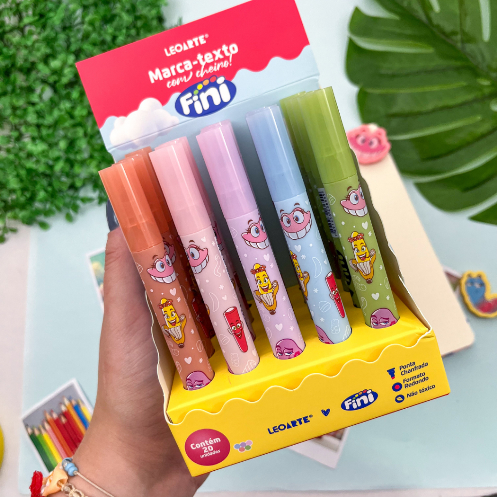 Marca Texto com Cheirinho Fini 5 Cores Tons Pasteis ( Azul, Rosa, Lilás,  Laranja e Verde) - Leo&Leo