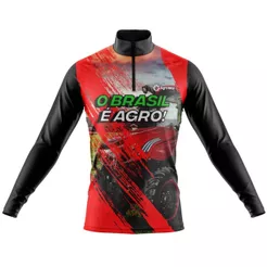 Camisa Camiseta Agro Manga Longa Térmica UV Trator Brasil Blusa Proteção Solar Masculina