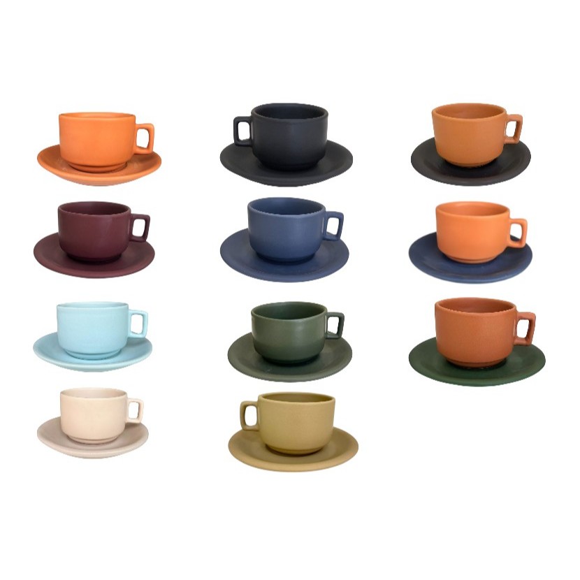 Xícara de Chá c/ Pires Cerâmica Rústica 200 ml Várias Cores Disponíveis em Oferta na Shopee