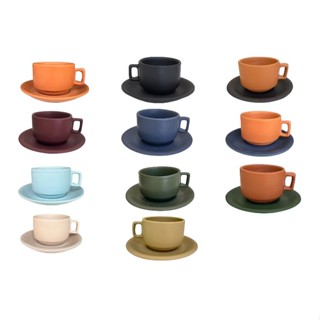 Xícara de Chá c/ Pires Cerâmica Rústica 200 ml Várias Cores Disponíveis em Oferta na Shopee