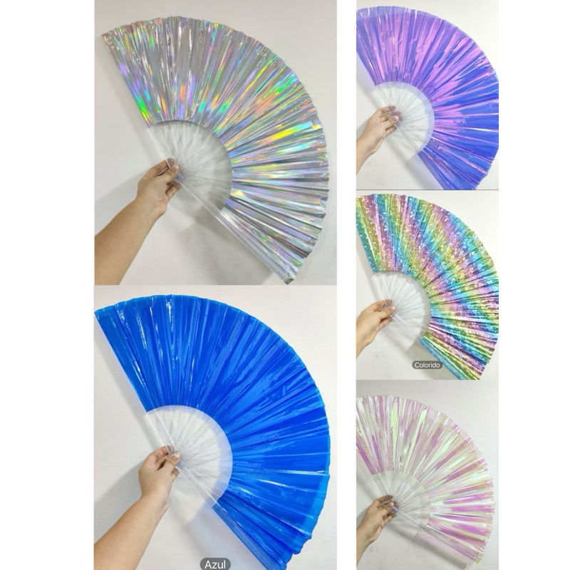 Leque Grande Brilho Holográfico Raves Baladas Festivais Show Carnaval Decoração
