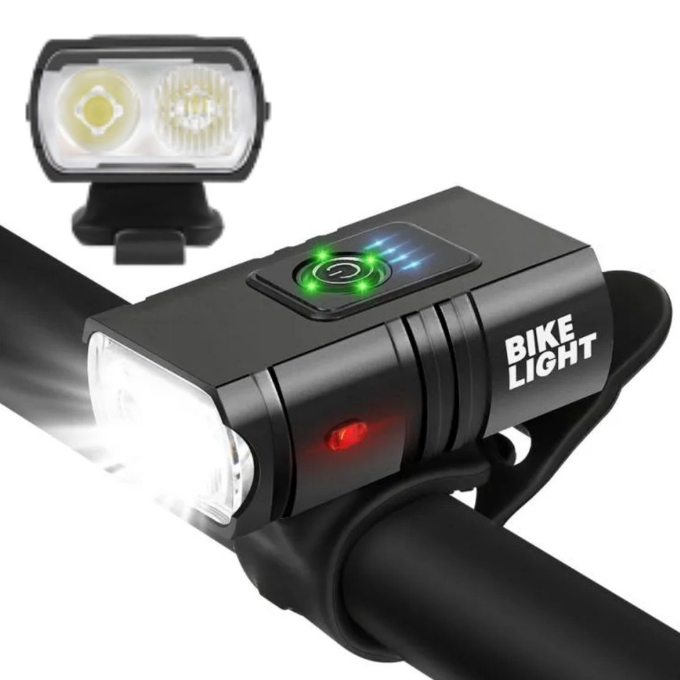 Lanterna Farol De Bike 2 Led Cree T6 Usb Recarregável Medidor Visor led Ultra Forte