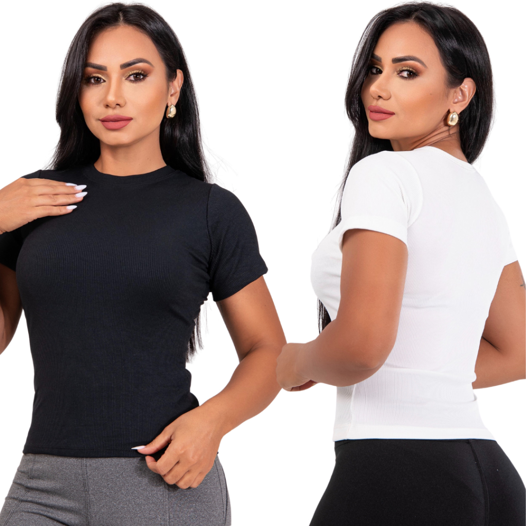 Camiseta Manga Curta Feminina Canelada Confortável Elegante e Casual