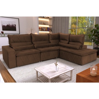 Sofá De Canto Amsterdam Marrom Molas Retrátil Reclinável - King House em Oferta na Shopee