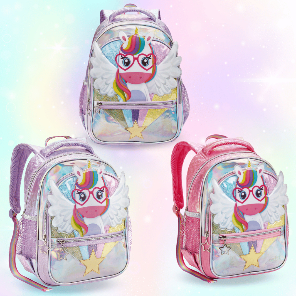 Mochila Unicórnio Menina Infantil Escolar Feminina Grande Costas com Alça