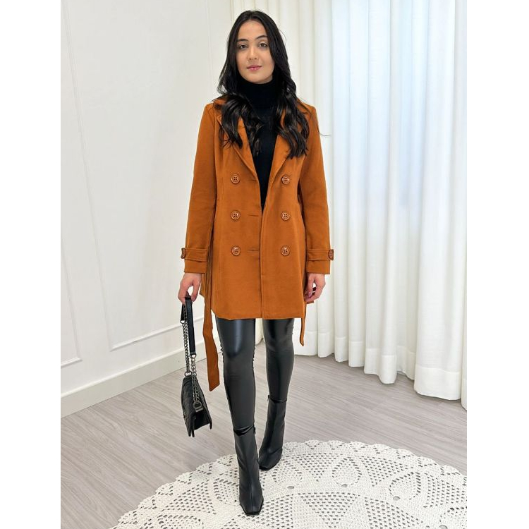 Blazer Social Lã Batida Com Cinto casaco Feminino - Bella Dama